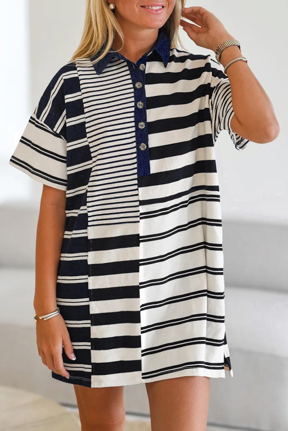 Buttoned Stripped Shirt Dress