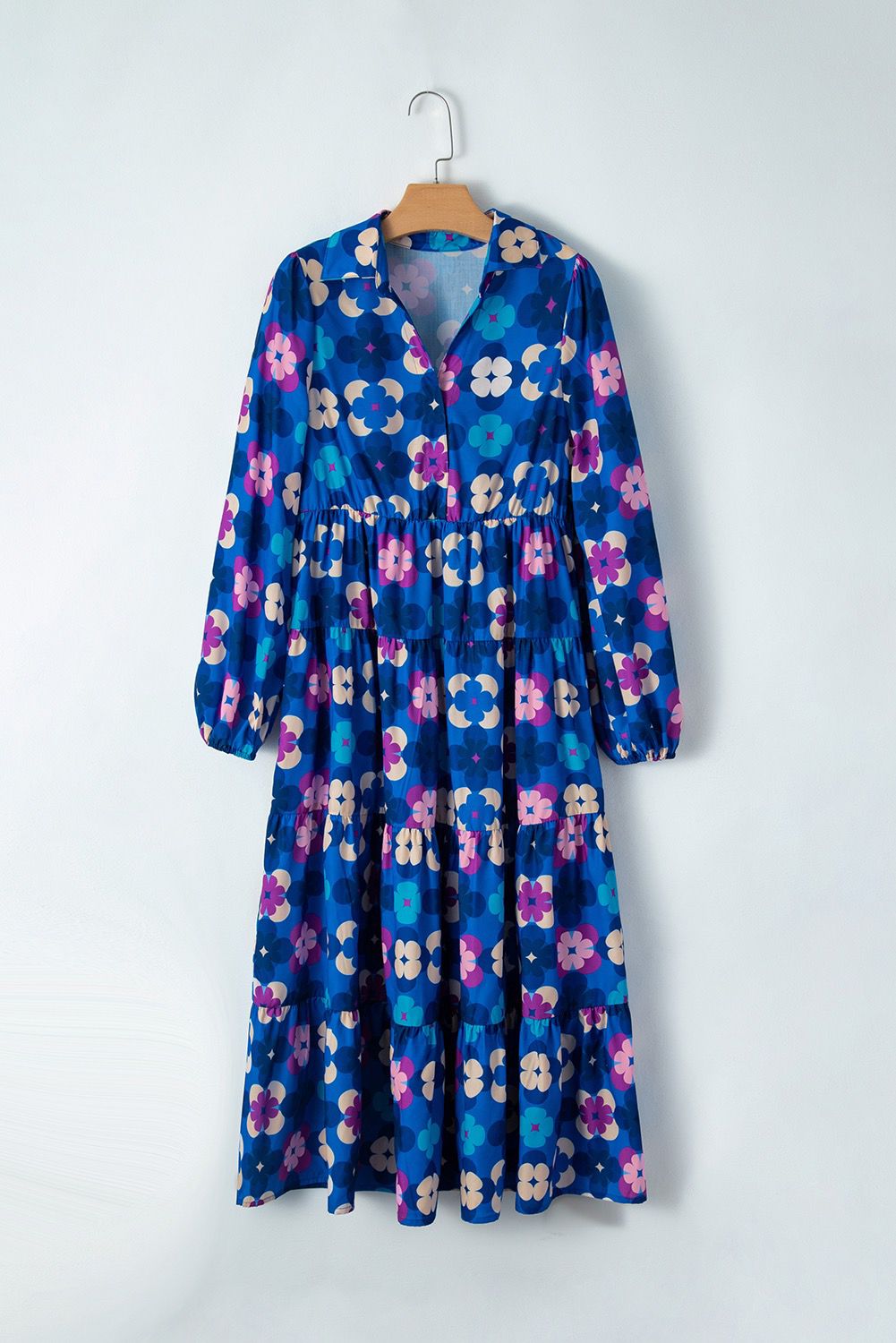 Summer Bold Pattern Long Sleeve Maxi Dress