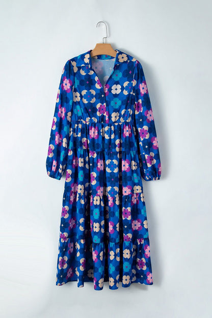 Summer Bold Pattern Long Sleeve Maxi Dress