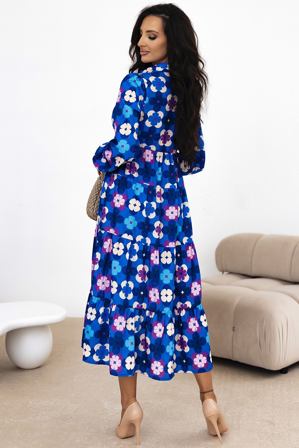 Summer Bold Pattern Long Sleeve Maxi Dress
