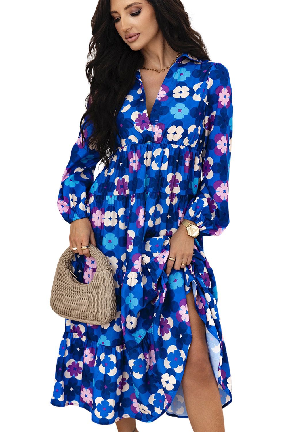 Summer Bold Pattern Long Sleeve Maxi Dress