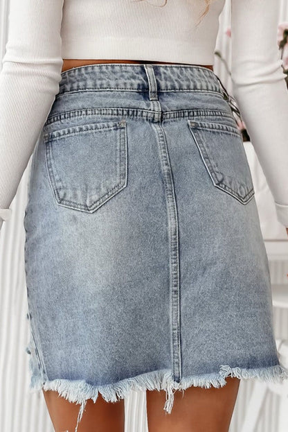 Distressed Love Denim Skirt