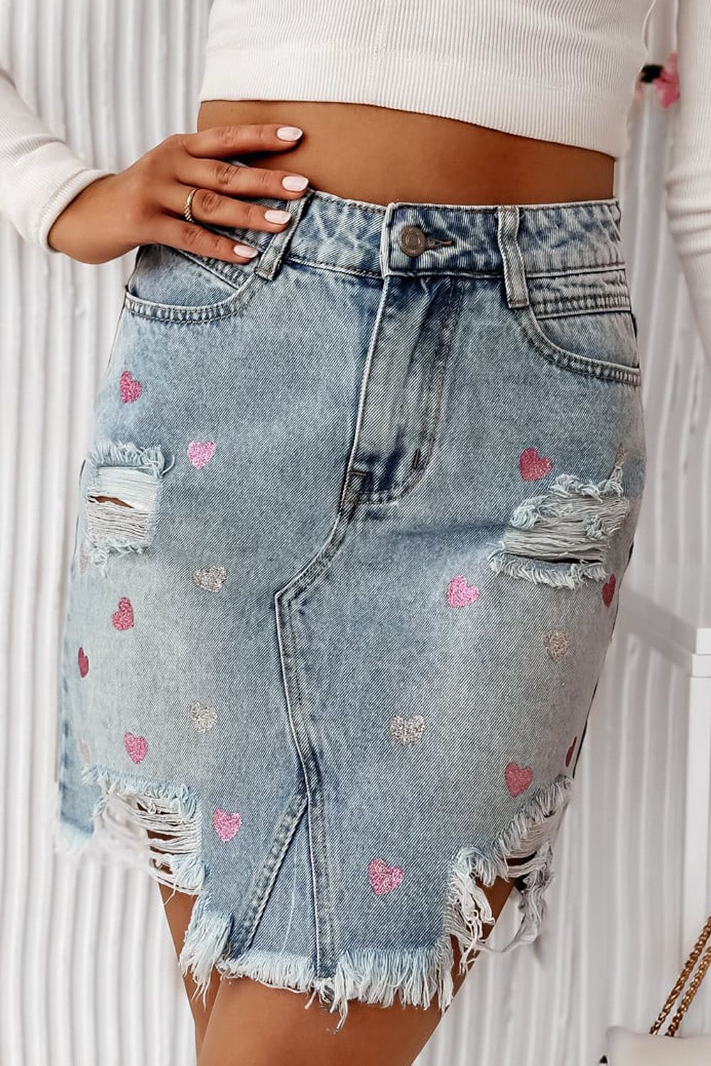 Distressed Love Denim Skirt
