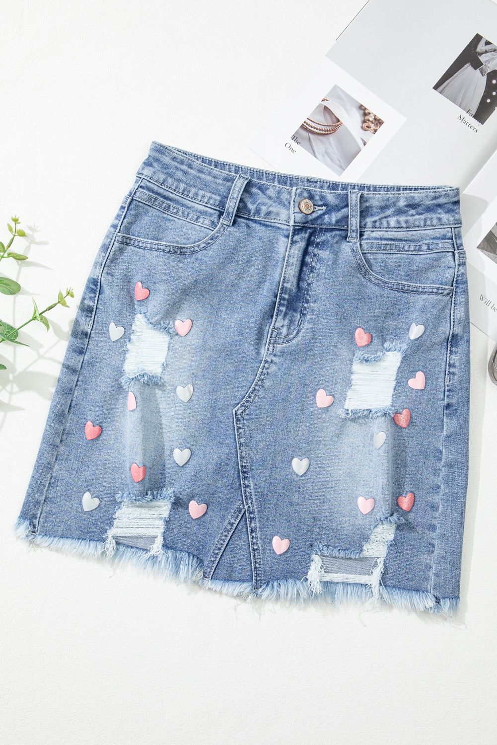 Distressed Love Denim Skirt