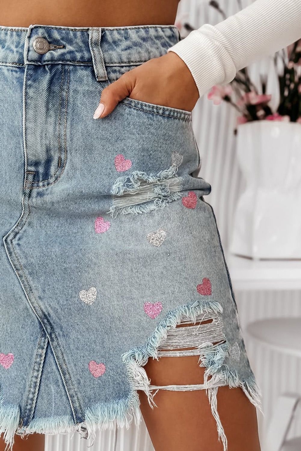Distressed Love Denim Skirt