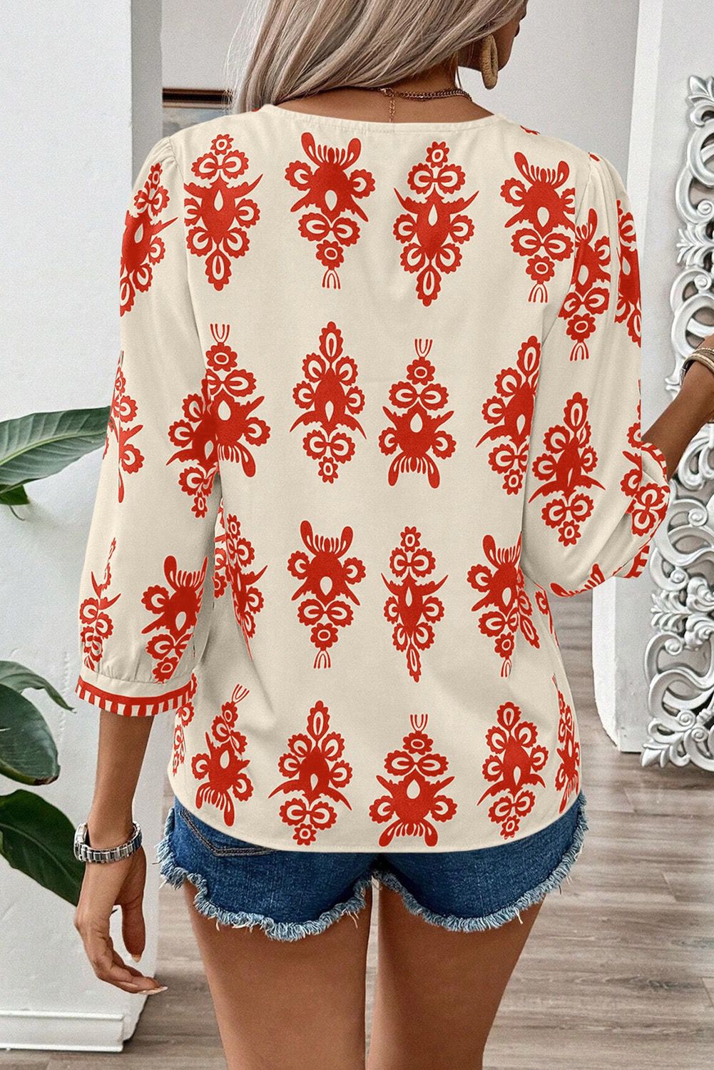 V-Neck Pattern Summer Blouse