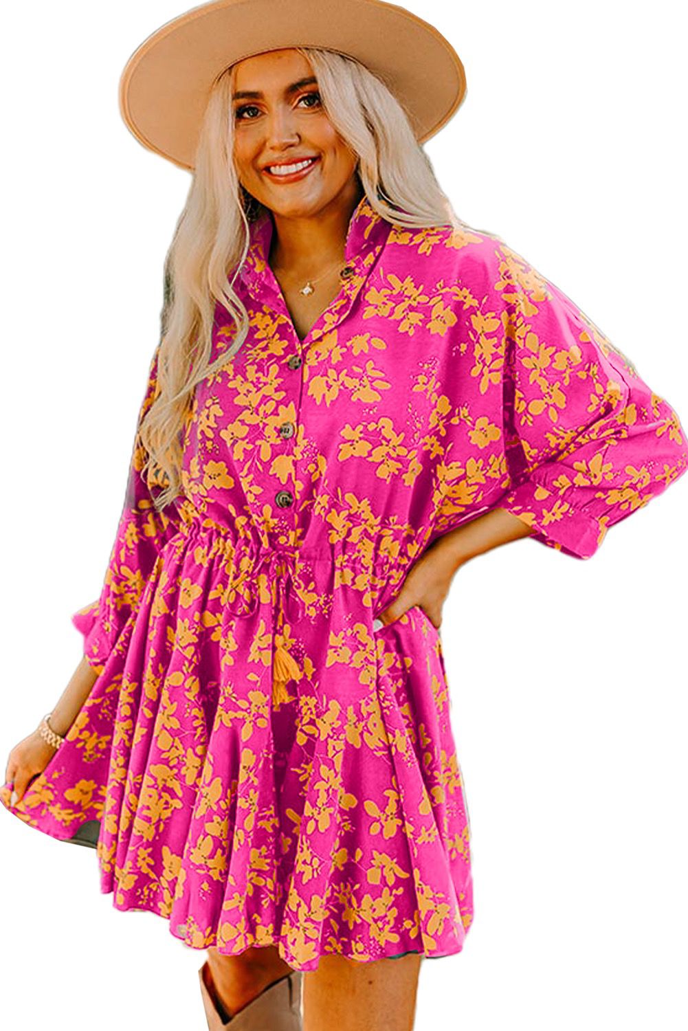 Her Royal Pinkness Floral Long Sleeve Dress