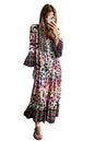 Gathered Long Sleeve Pattern Maxi Dress