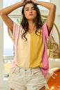 Multi-Colored Folded Sleeve Blouse