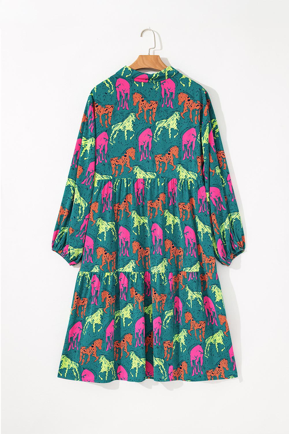 Arty Summer Green Long Sleeve Dress