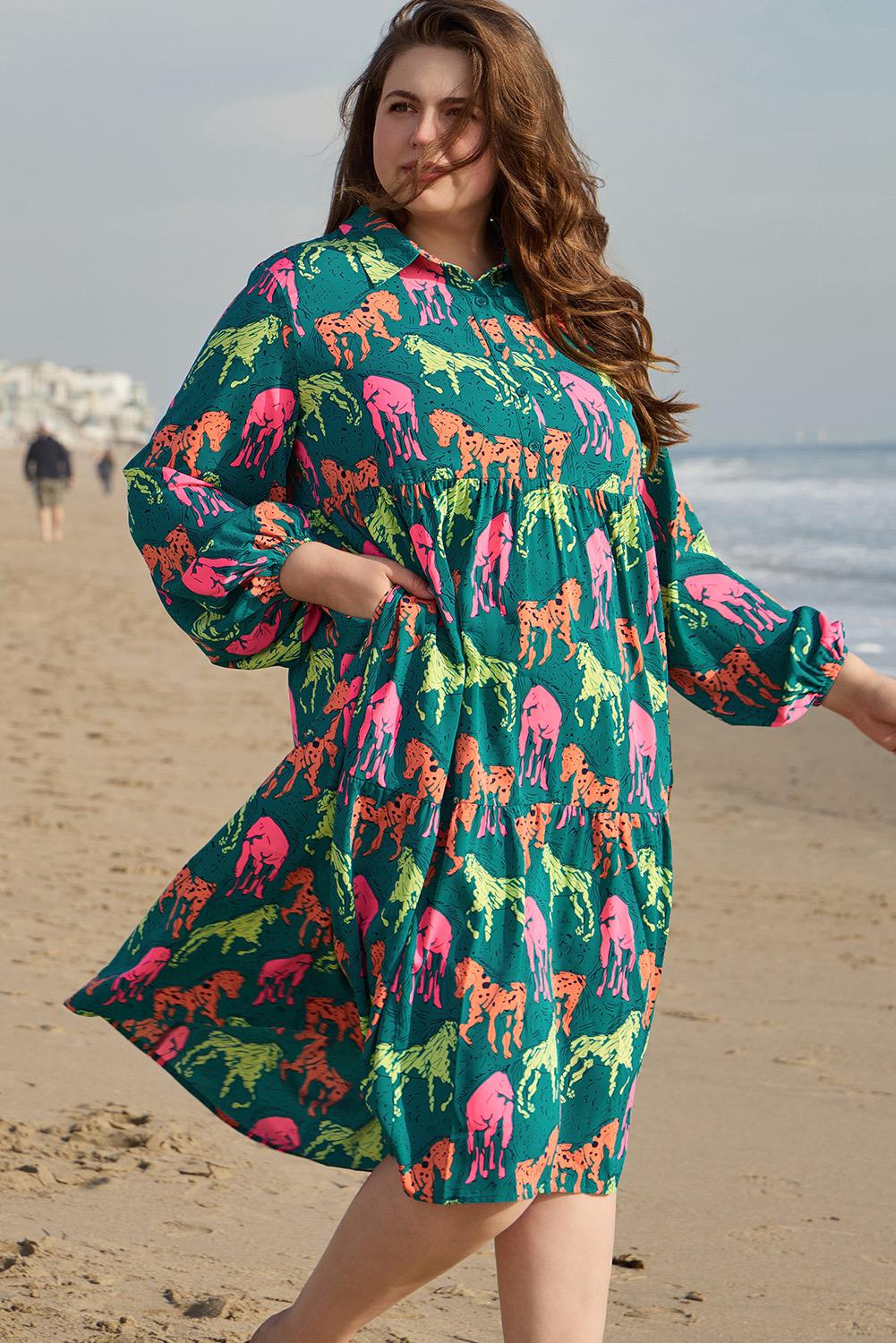 Arty Summer Green Long Sleeve Dress