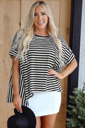 Exaggerated Stripped Folded Sleeve Blouse