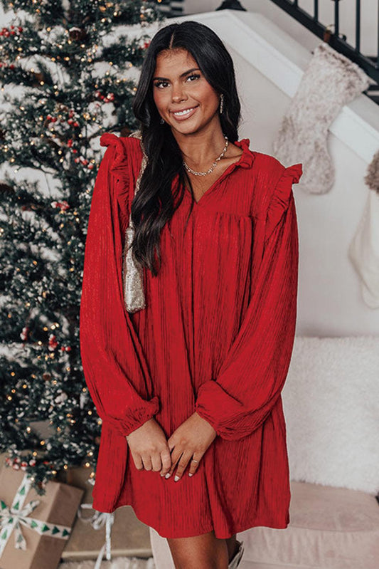 Princess In Red Ruffled Long Sleeve Dress