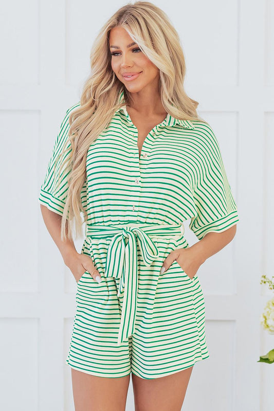 Stripped Green and White Romper