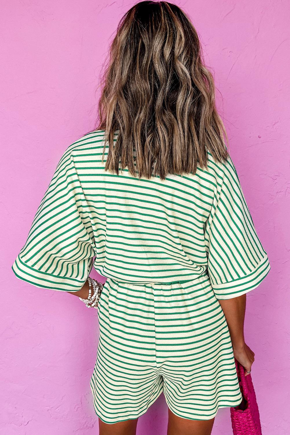 Stripped Green and White Romper