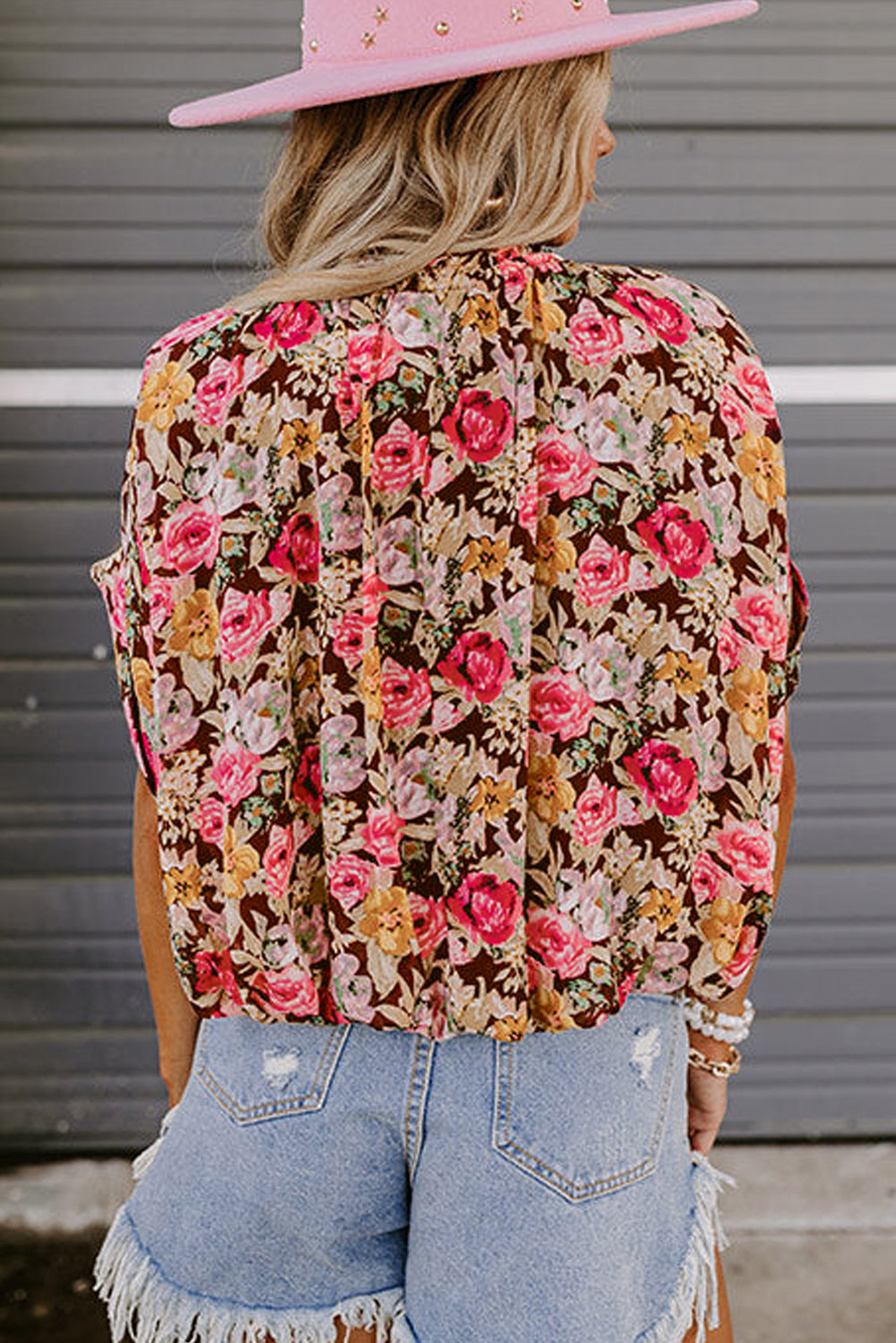 Folded Sleeve Floral Blouse