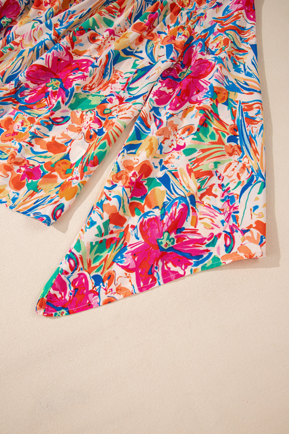 Multicolour Floral Print Bell Sleeve V-Neck Blouse