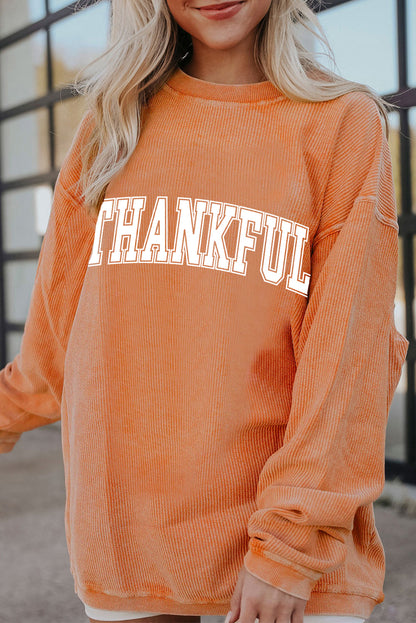 Orange THANKFUL Crew Neck Pullover Sweatshirt