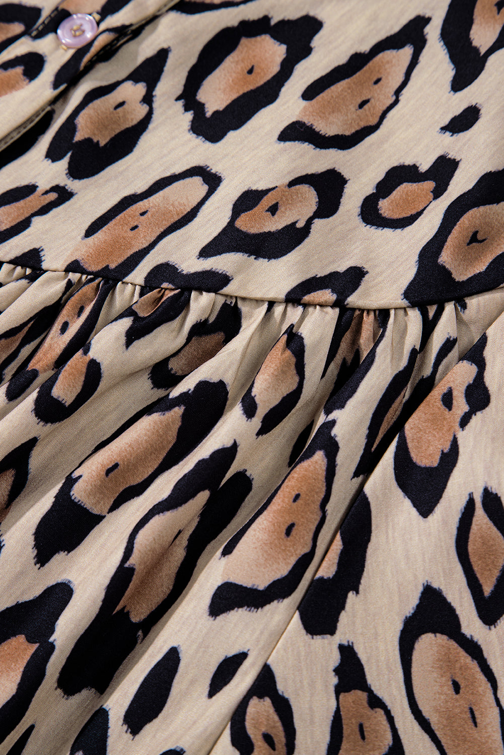 Light French Beige Oversized Leopard Print Balloon Sleeve Casual Shirt