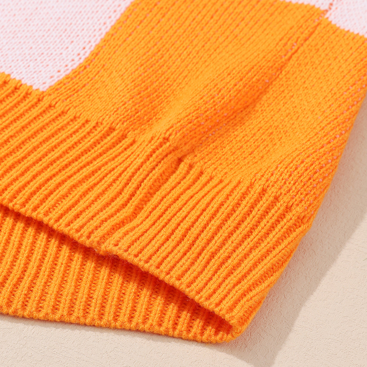 Orange Checkered Bishop Sleeve Sweater