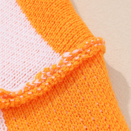 Orange Checkered Bishop Sleeve Sweater