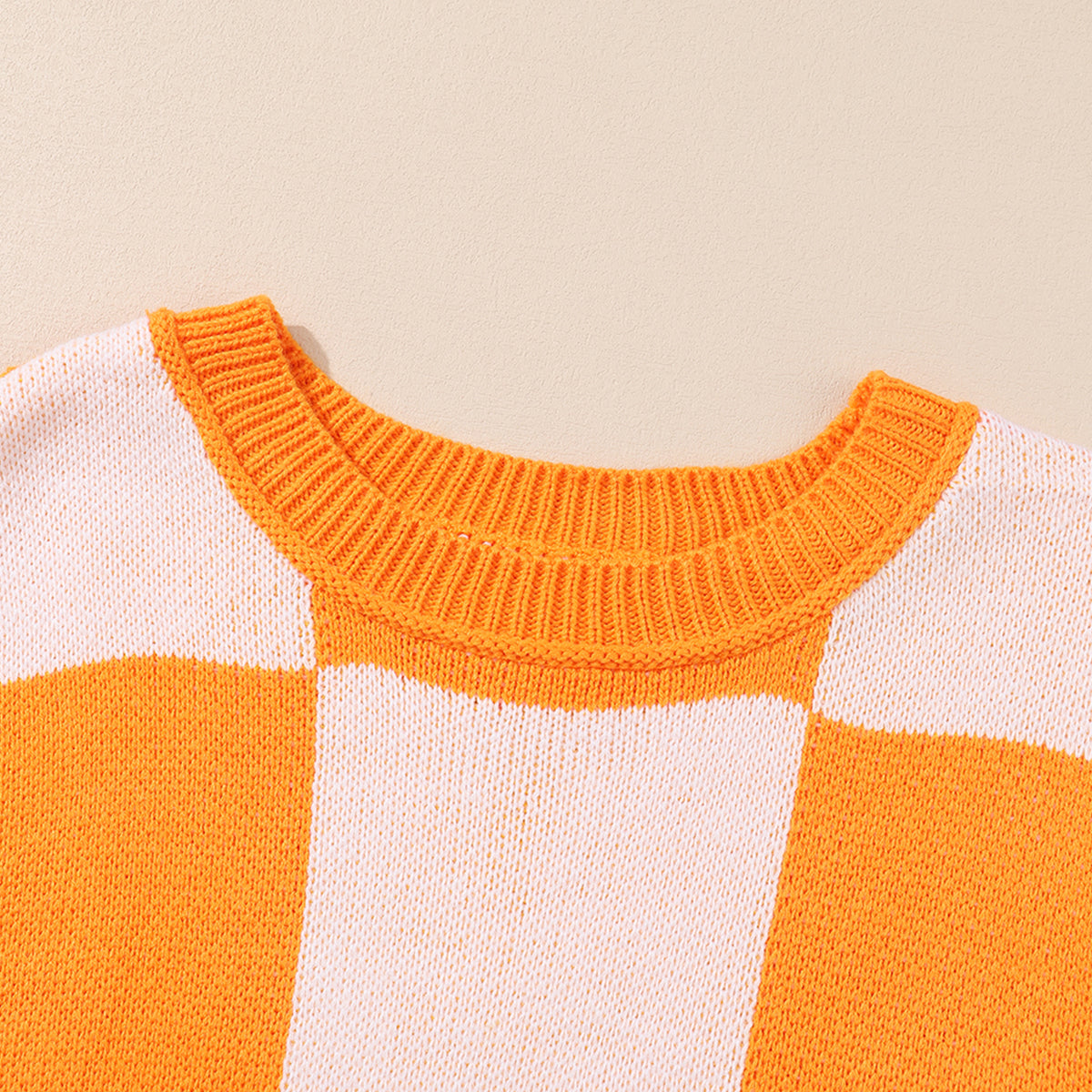 Orange Checkered Bishop Sleeve Sweater