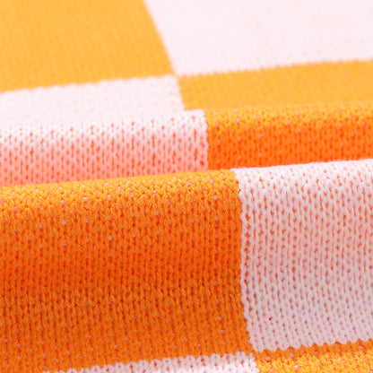 Orange Checkered Bishop Sleeve Sweater