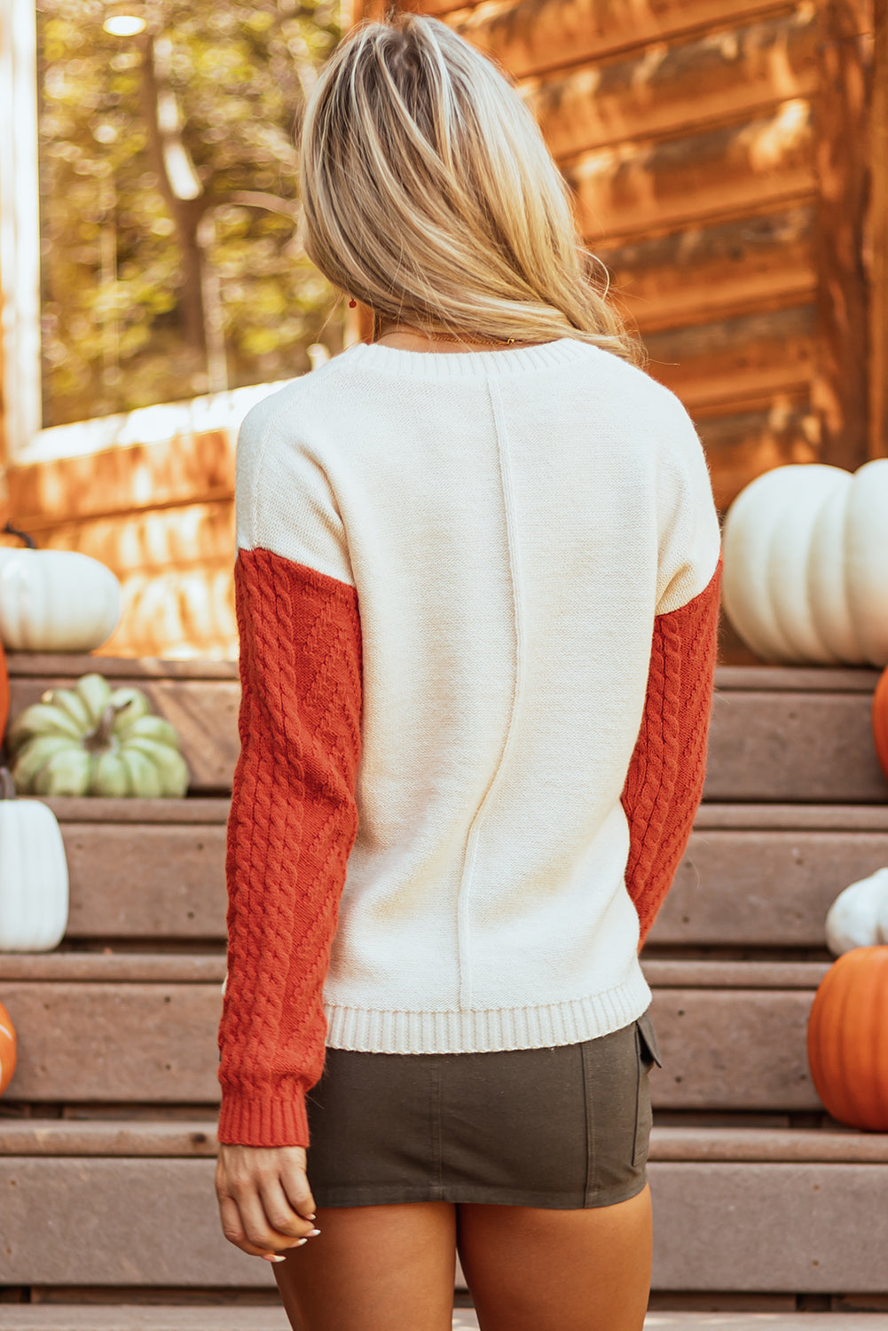 Khaki Checkered Print Drop Shoulder Round Neck Sweater