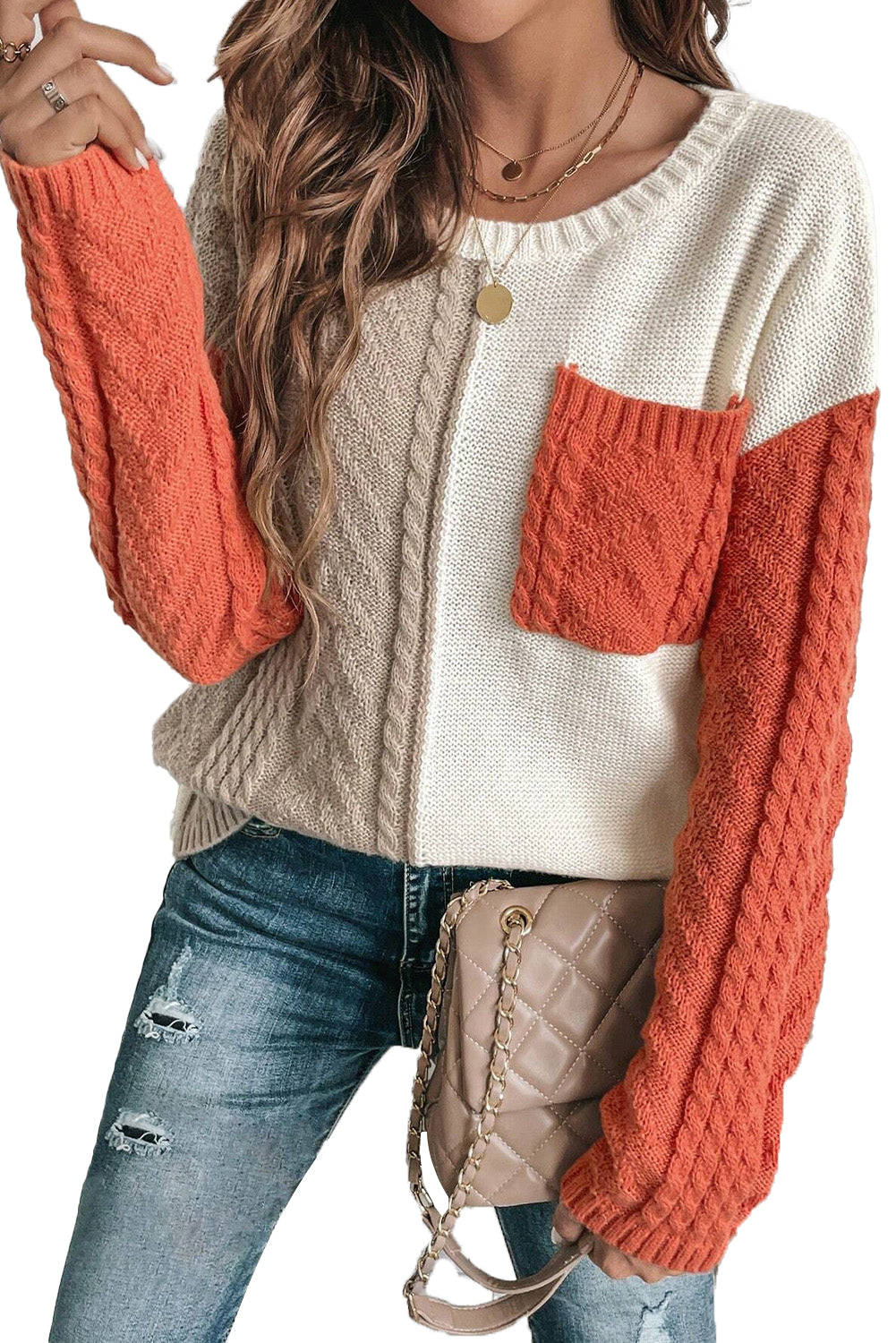 Khaki Checkered Print Drop Shoulder Round Neck Sweater