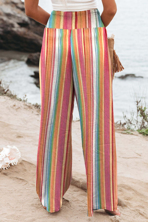 Colorful Elastic Waist Wide Leg Pants