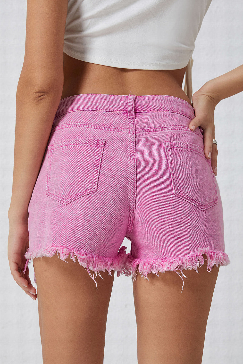 High Rise Pink Distressed Shorts