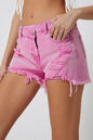 High Rise Pink Distressed Shorts