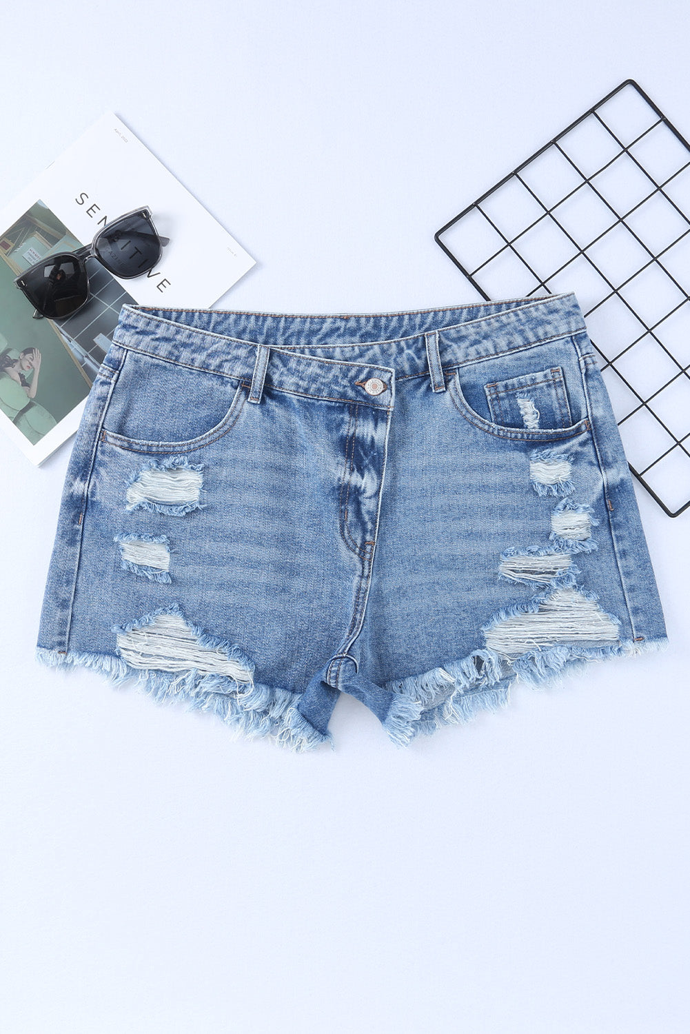 High Rise Distressed Shorts
